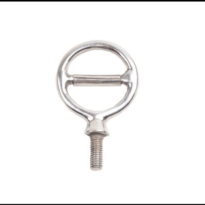 Mosquetão metálico prateado circular com barra horizontal e rosca de fixação