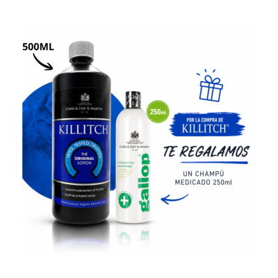 Loção KILLITCH 500ML e champô medicado Gallop 250ml para cavalos, oferta do champô na compra da loção.