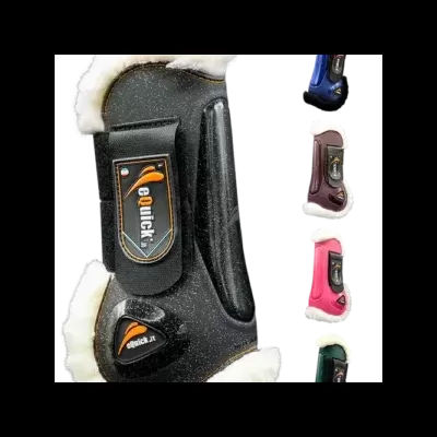 Protetores eQuick coloridos para pernas e pés de cavalo com forro de pelo branco