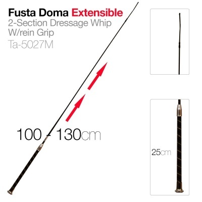 Fusta Doma extensível preta com pega trançada e medidas 100-130 cm