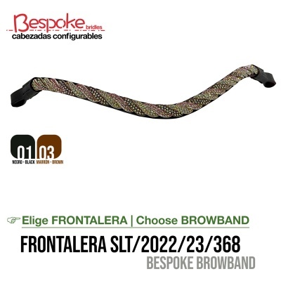 Frontal para cabeçada de cavalo trançada em preto e castanho com terminais pretos