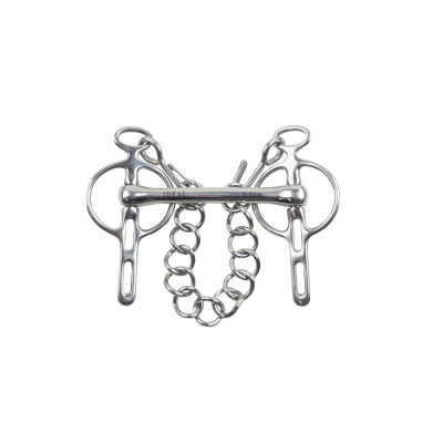 Freio metálico prateado para equitação com corrente dupla