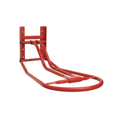 Suporte metálico vermelho para bicicleta com estrutura tubular