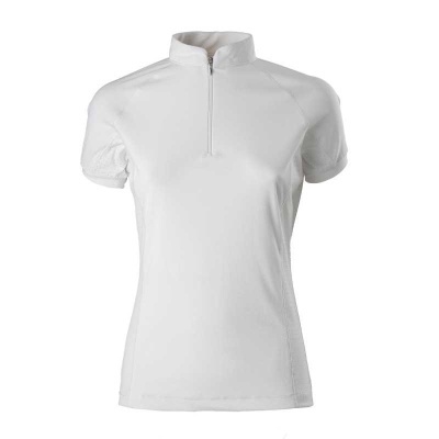 Camisola branca de manga curta com fecho zip e gola alta