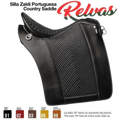 Sela de equitação Zaldi Country Saddle Relvas preta com costura padrão espinha de peixe
