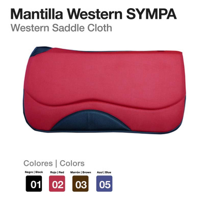 Manta de sela Western vermelha com detalhes azuis.