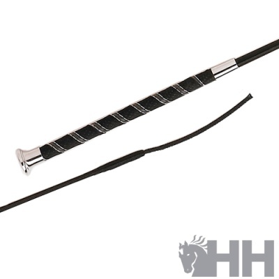 Chicote de equitação preto com detalhes metálicos