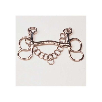 Ferro de embocadura em metal prateado com argolas e corrente