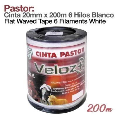 Rolo de cinta para pastor elétrico branco 20mm x 200m com seis condutores