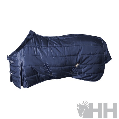 Capa acolchoada azul escuro para cavalo com fechos metálicos e alças ajustáveis