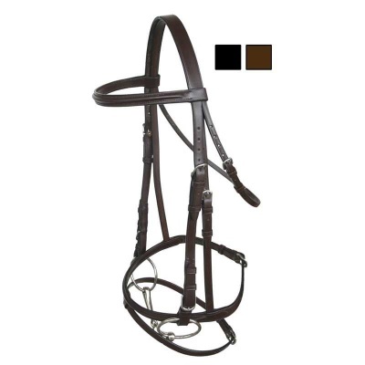 Freio de cavalo em cabedal castanho com argola metálica