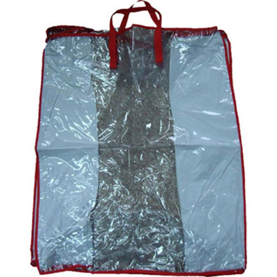 Saco de armazenamento transparente com alças e bordas vermelhas