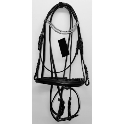 Bridão de cabedal preto com detalhes brilhantes