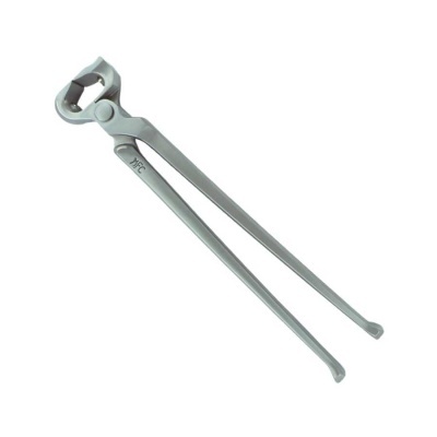 Alicate corta-unhas grande de metal prateado com cabo longo e texto MFC