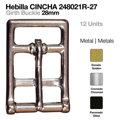 Hebilla metálica para cincha 28mm em dourado, cromado e pavonado