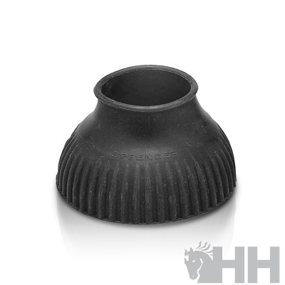 Produto em borracha preta com textura ranhurada e formato cônico