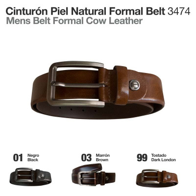 Cinto formal masculino em pele natural castanha com fivela metálica prateada