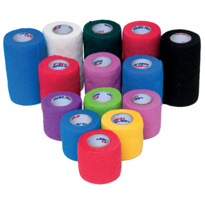 Rolos de fita adesiva colorida com rótulos no centro