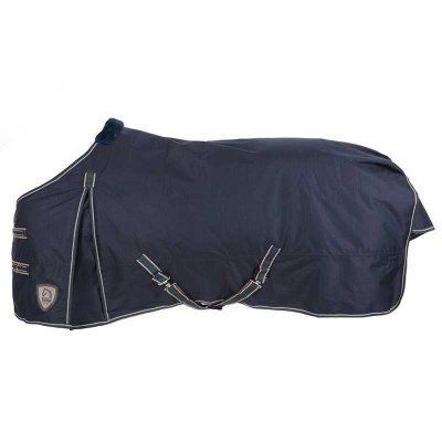 Manta para cavalo azul escura com detalhes em branco e alças ajustáveis