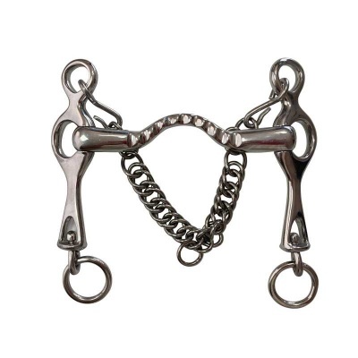 Freio para cavalo em metal prateado com corrente pequena