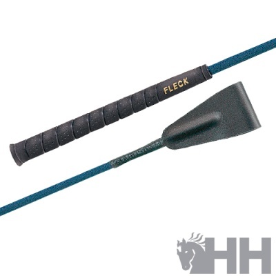 Chicote azul com punho preto e escrita FLECK em dourado
