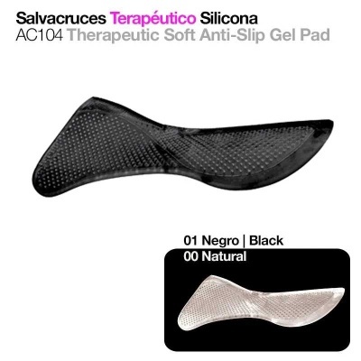 Palmilha salva-cruces terapêutica de silicone em preto e natural com textura antiderrapante.