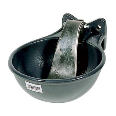 Recipiente metálico cinza escuro com suporte prateado para fixação