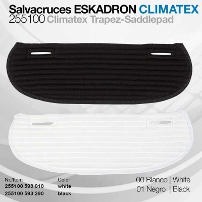 Dois salvacruzes ESKADRON CLIMATEX, um preto e um branco, com faixas horizontais e texto informativo.