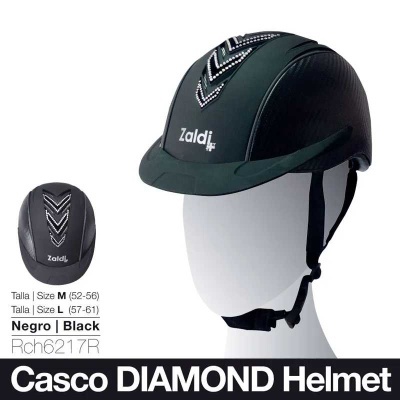 Capacete de equitação preto com padrão de diamantes brancos e marca zaldi