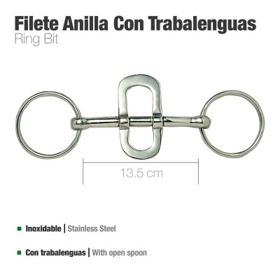 Bocado de anilha em aço inoxidável com 13,5 cm