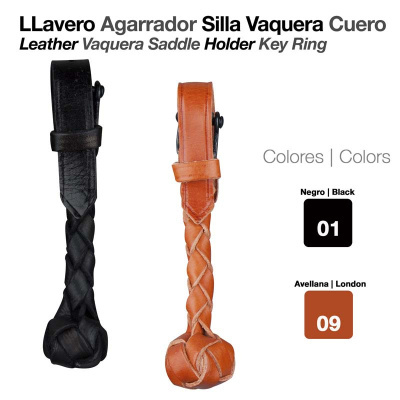 Dois chaveiros de couro trançado preto e castanho estilo agarrador de sela