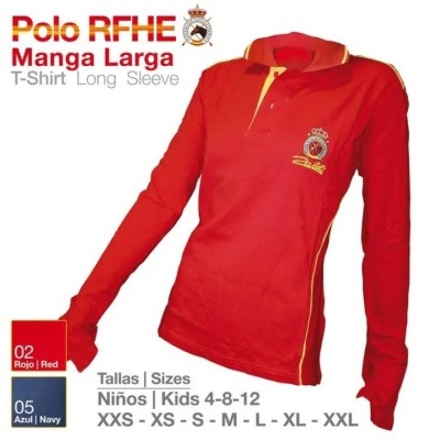 Polo vermelho de manga longa com bordado e detalhes amarelos