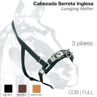 Cabeçada Serreta Inglesa preta com três pilares metálicos