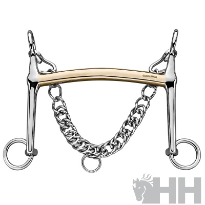 Mordida de cavalo em metal prateado e bronze com corrente