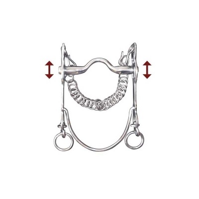 Freio metálico prata para cavalo com corrente e anéis
