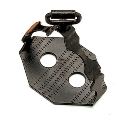 Suporte metálico preto com furos e pinça