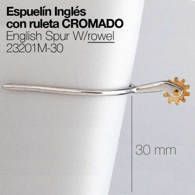 Espuelín inglês cromado com ruleta dourada de 30 mm