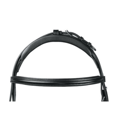 Cabeçada preta para cavalo em couro com acolchoamento e fivelas