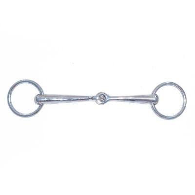 Freio metálico prateado com duas argolas e elo central