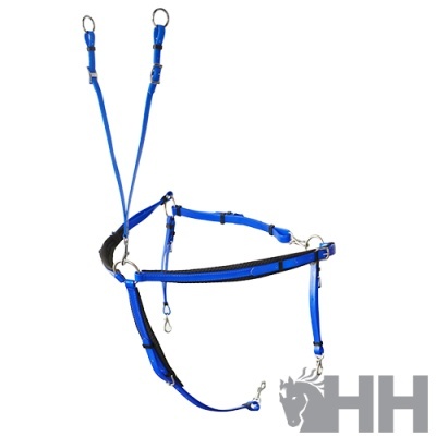 Cabresto azul acolchoado com argolas metálicas e logótipo HH