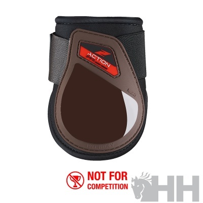 Proteção para cavalo castanha e preta com etiqueta ACTION e fundo branco