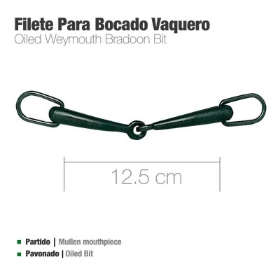 Filete para bocado vaquero em metal oleado com 12,5 cm de comprimento