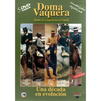 Capa de caixa de DVD com fotos de cavaleiros a montar cavalos e texto relacionado com doma vaquera