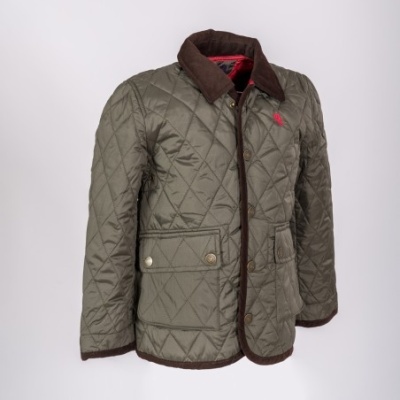 Casaco masculino matelassê verde com gola castanha e bolso frontal