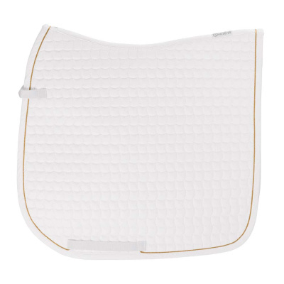 Manta para sela branca acolchoada com borda dourada e etiqueta ESPADRON