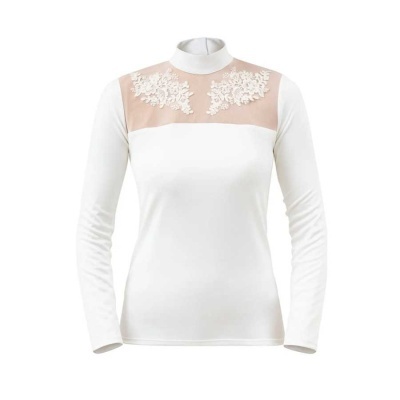Camisola branca com painel transparente e aplicações florais