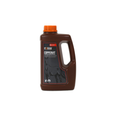 Recipiente de suplemento para cavalos com rótulo preto e tampa laranja