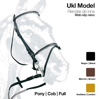 Rédea de lona para cavalo com texto e opções de cores em fundo de cavalo desenhado.