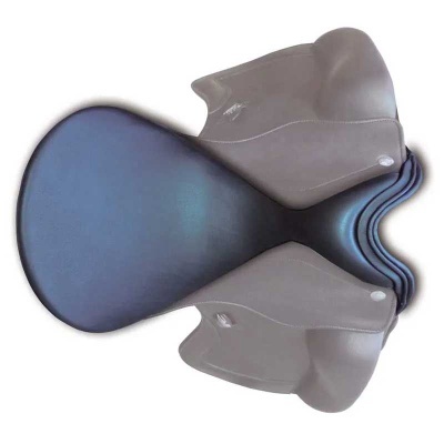 Selim de bicicleta preto e cinzento com costura e logotipos brancos