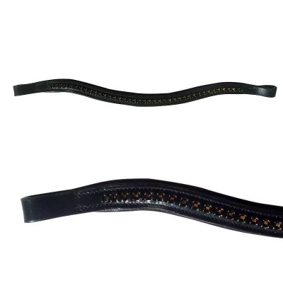 Peça de couro preta curva com costura e detalhe central colorido